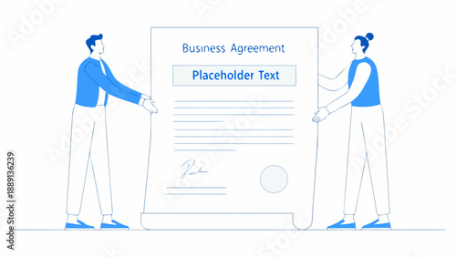 Two people shaking hands over a business agreement document