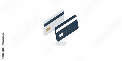 Isometric view of two credit cards overlapping representing financial transactions