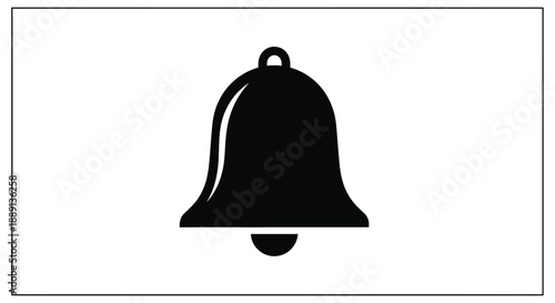 A simple black silhouette of a traditional bell on a white background