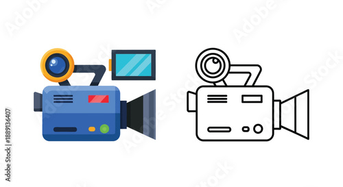 Two camera icons one colorful one outlined in black and white