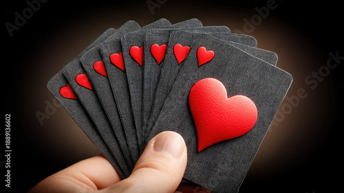 A hand holding a fan of pla...
