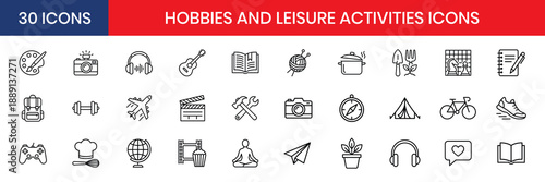 Hobbies And Leisure Activities Thin Line Icon Set