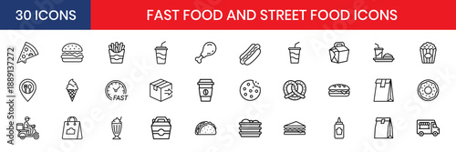 Fast Food And Street Food Thin Line Icon Set