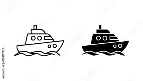 Simple Stylized Boat Icons: Line Art and Filled Shapes