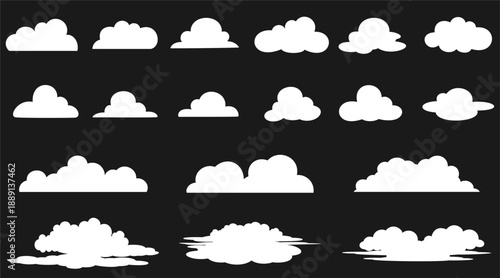 cloud imagination icon set, flat isolated on black background.vector