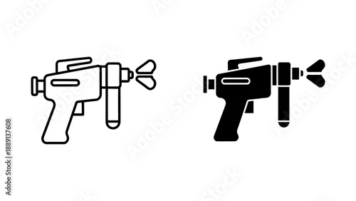 Outline and Solid Icon of a Paint Sprayer with Spray