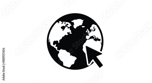 A black silhouette of earth with an arrow pointing towards it
