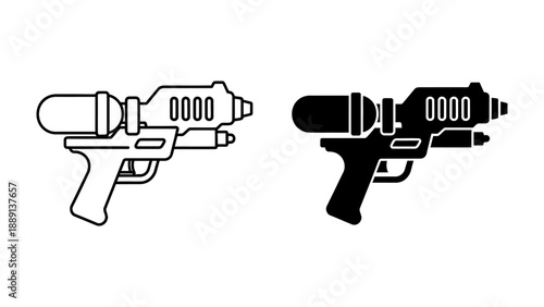 Two Icon Styles of a Sci-Fi Ray Gun on White Background