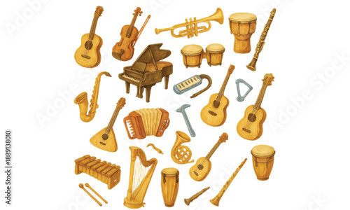 Vintage Musical Instruments Vector Illustration Collection