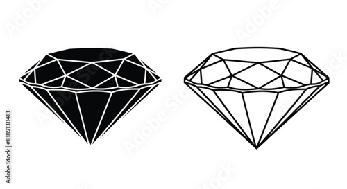 Two diamond illustrations one filled and one outlined in black and white