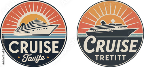Cruise ship badges with sun and text boat ocean vector