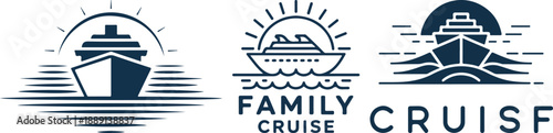Cruise ship logos with sun and waves travel vacation vector