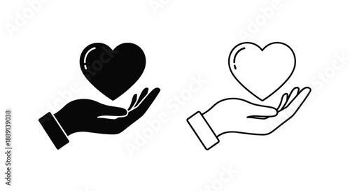 Hands offering hearts a solid and outlined illustration