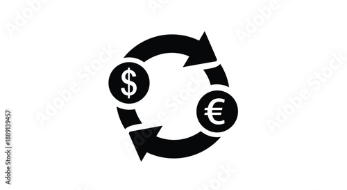Currency exchange icon depicting us dollars and euros in a circular loop