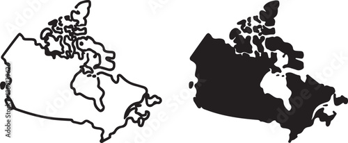 Simplified map of canada and united states isolated on white background, illustration