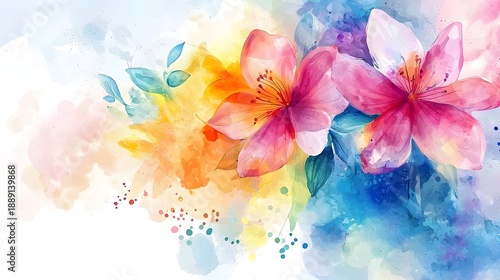 Vibrant Watercolor Floral Design with Colorful Background Elements