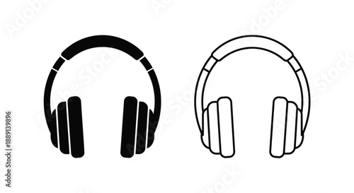 Two headphone icons one solid black one white outline