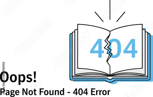 Creative 404 Error Illustration Featuring Torn Book and Page Not Found Message for Web Design and UI Alert Concepts