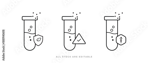 Laboratory Test Tube Line Icon. with Eco, Warning, medical and Health Vector Symbol. vector illustration