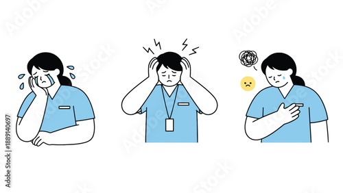 A stressed nurse experiencing burnout and emotional exhaustion at work