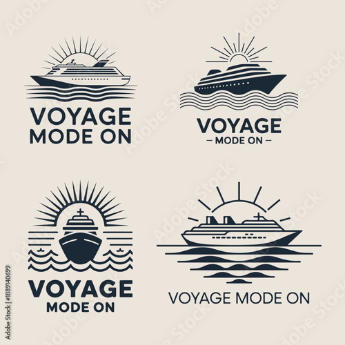 Four Cruise Ship Voyage Mode On Logos boat ocean vector