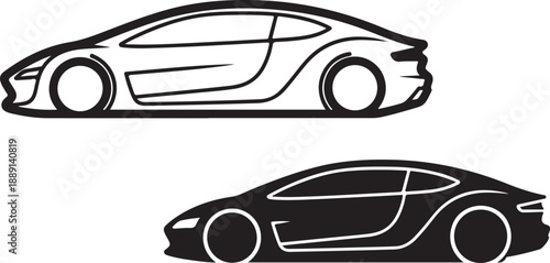 Silhouettes of two sports cars isolated on white background, illustration