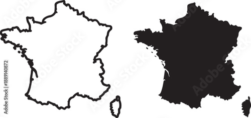Silhouette map of france isolated on white background, illustration