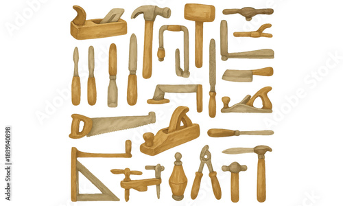 Vintage Woodworking Tools Vector Illustration Craftsmanship Collection