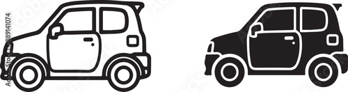 Side view of two compact cars isolated on white background, illustration