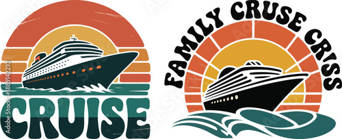 Retro Cruise Ship Designs with Sunsets vintage sunburst vector