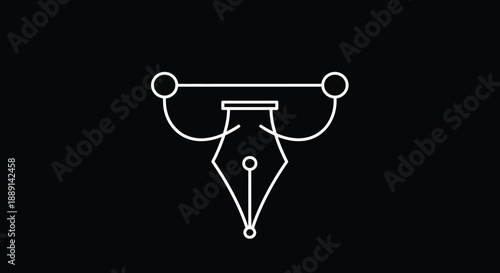 A minimalist white line drawing depicts a stylized bull s head with a pen nib forming its face