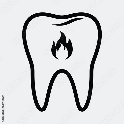 Burning tooth icon representing dental pain inflammation or sensitivity silhouette vector illustration