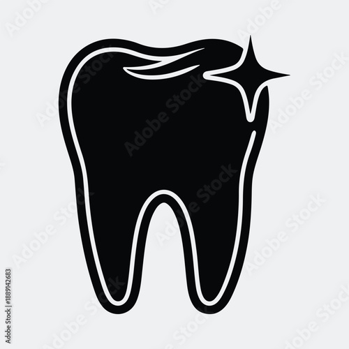 Clean healthy tooth with sparkling shine dental care symbol silhouette vector illustration