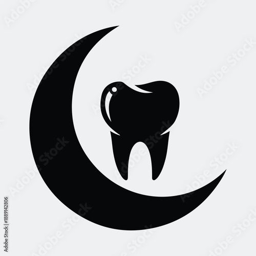 Dental tooth crescent moon logo for oral hygiene healthcare services silhouette vector illustration