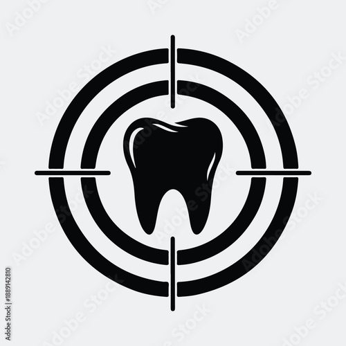 Dental tooth inside target symbol for perfect aiming concept silhouette vector illustration