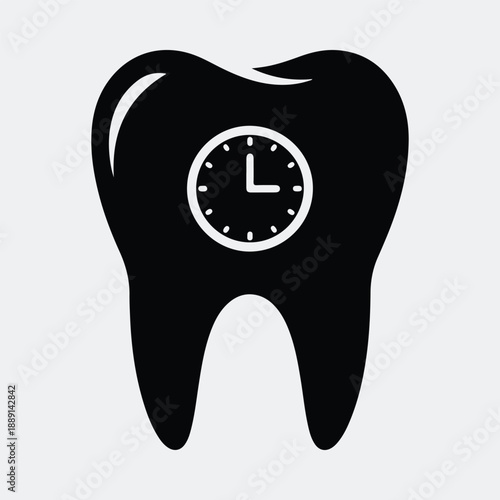 Dental tooth with clock icon symbolizing health care appointment time silhouette vector illustration