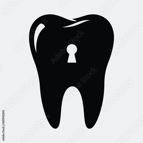 Dental tooth with keyhole concept showing oral health solution silhouette vector illustration