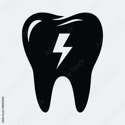 Dental tooth with lightning bolt symbolizing sensitivity or pain silhouette vector illustration