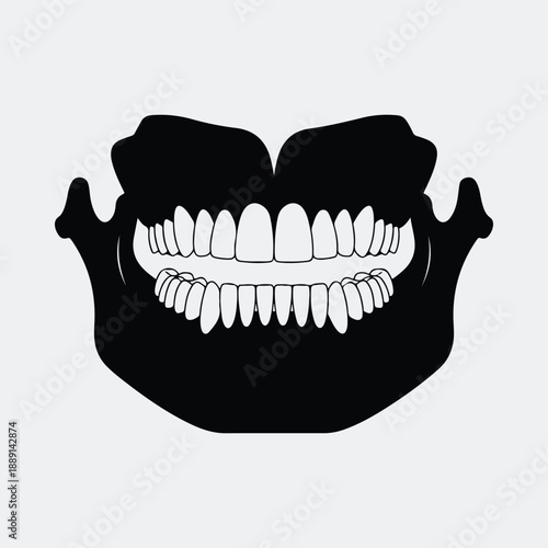 Detailed human jaw bone with white healthy teeth structure silhouette vector illustration