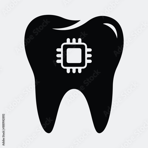 Futuristic smart tooth concept with embedded microchip inside silhouette vector illustration
