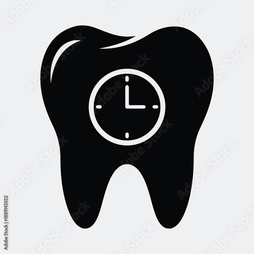 Healthy tooth and clock icon for dental appointment scheduling silhouette vector illustration