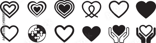heart outline icons minimal love symbols, simple romance line hearts collection, clean affection icon pack