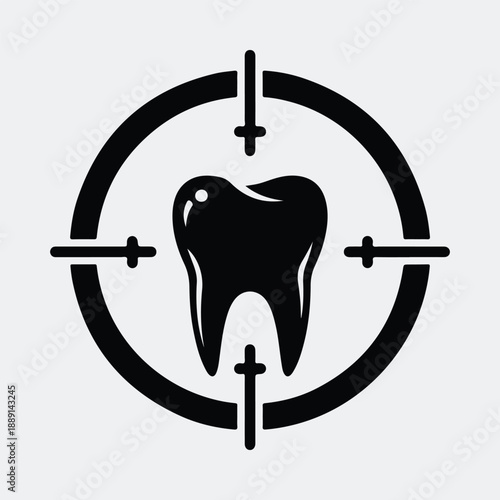 Healthy tooth with precision target scope for dental care silhouette vector illustration