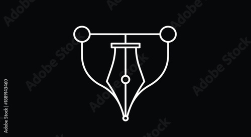 A minimalist design featuring a white outline of a fountain pen against a stark black background