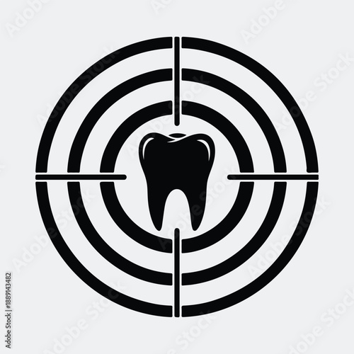 Healthy human tooth centered in a precise target scope silhouette vector illustration