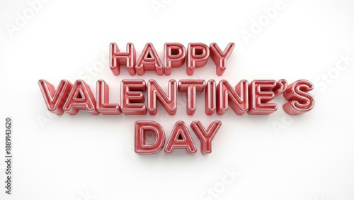 Happy valentine's day 3d render typography sign with pink metallic letters on white background