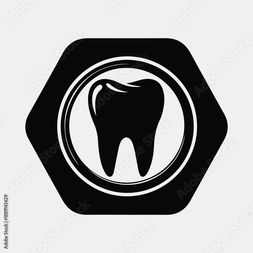 Modern dental tooth logo in a clean hexagon frame silhouette vector illustration