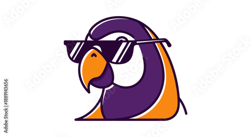 Stylized parrot illustration with sunglasses on white background