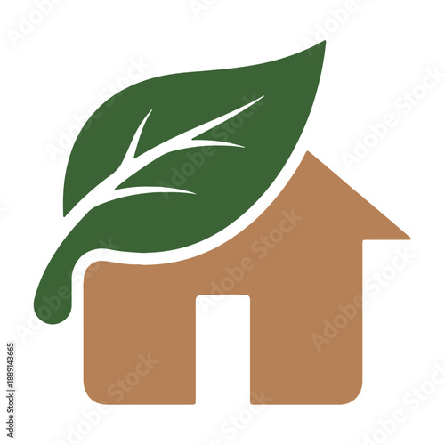 Terra Homes logo featuring a minimalist brown house icon merged with a vibrant green leaf, representing eco-friendly construction, sustainable real estate, and green energy living concepts