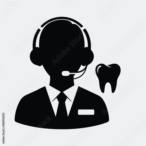 Professional dental customer service representative with headset silhouette vector illustration